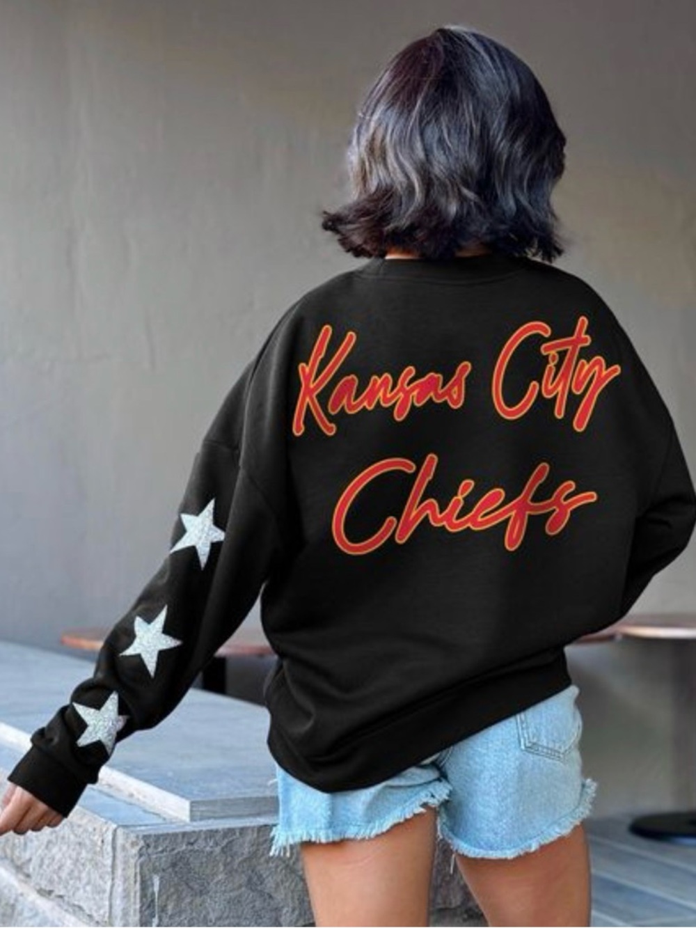 Kansas City Chiefs Rhinestone Star-Sleeve Sweatshirt • NEW
